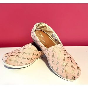 Toms Alpargata Pink Rose Gold Foil Flamingo Canvas Espadrille